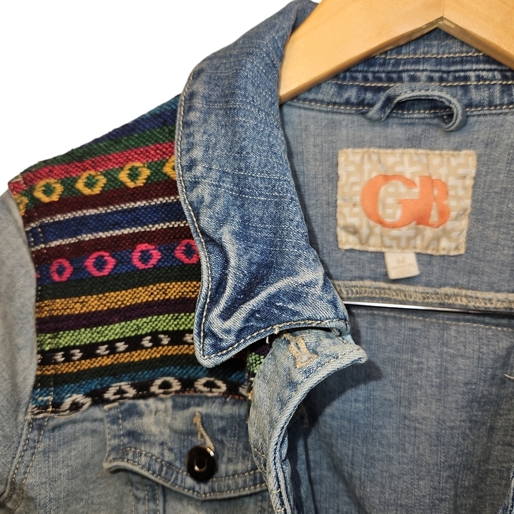 Gianni Bini Girls Colorful Patterned Embroidery Jean Jacket Size M - Picture 3 of 6